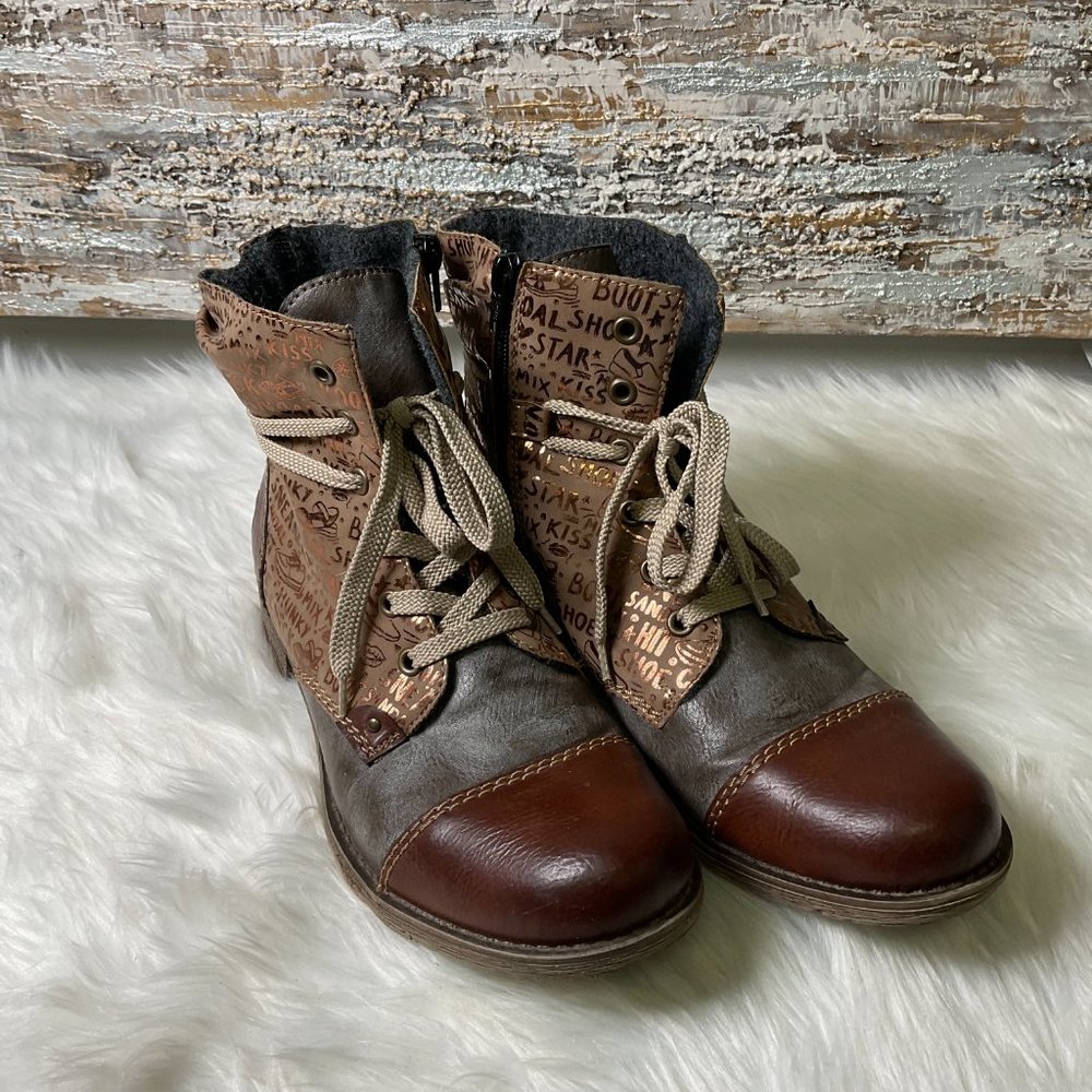 Rieker Womens Brown Leather Round Toe Lace Up Ankle Combat Boots Size US 10